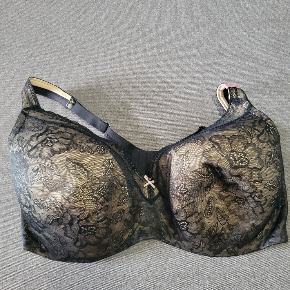 Cacique Bra 46G Black Modern Lace Covered Lightly Lined Balconette